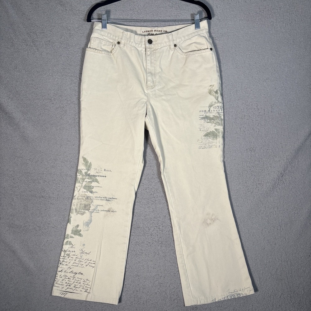 VNTG Ralph Lauren Cropped Jeans Women's Size 8 Beige Garden Couture Seeds Hippie